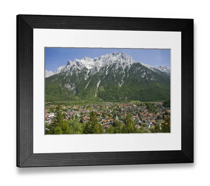 Framed Print : GERMANY, Bayern-Bavaria, Mittenwald. Alpine Town with Karwendel Mountains