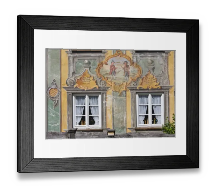 Framed Print : GERMANY, Bayern-Bavaria, Mittenwald. Sgrafito murals on buildings