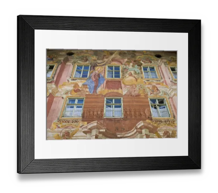 Framed Print : GERMANY, Bayern-Bavaria, Mittenwald. Sgrafito murals on buildings