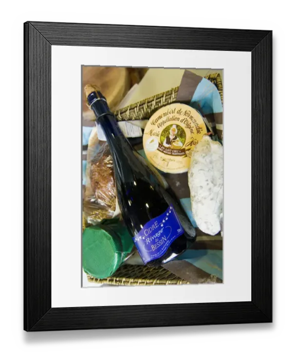 Framed Print : France, Bagnoles de l Orne, Resto O Gayot, cider and cheese Camembert Framed Print : France, Bagnoles de l Orne, Resto O Gayot, cider and cheese Camembert