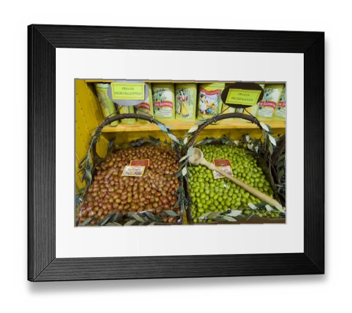 Framed Print : France, Nice, La Cure Gourmande grocers, olives Framed Print : France, Nice, La Cure Gourmande grocers, olives