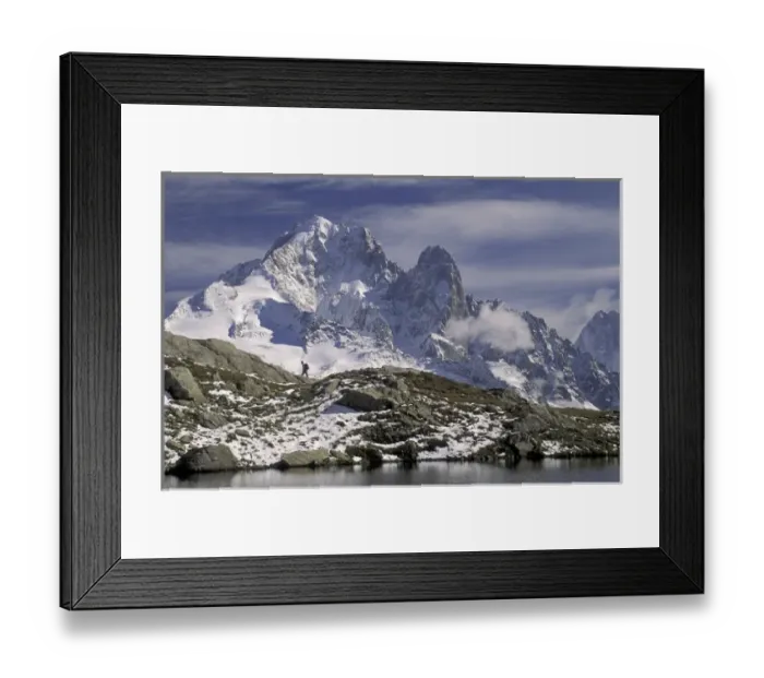 Framed Print : Europe, France, Chamonix Region, French Alps Hiker, Les Drus, Lac Blanc