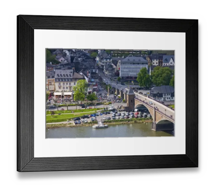 Framed Print : GERMANY, Rheinland-Pfaltz, Mosel River Valley, Cochem. Town riverfront along Mosel River