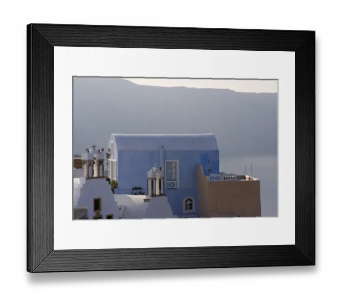 Framed Print : Europe, Greece, Santorini, Thira, Oia. Villa and patio with cliffs in distance. Credit as Framed Print : Europe, Greece, Santorini, Thira, Oia. Villa and patio with cliffs in distance. Credit as