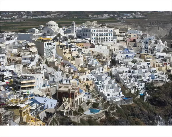 Europe, Greece, Santorini. Overview of clifftop town of Fira. Credit as: Bill Young