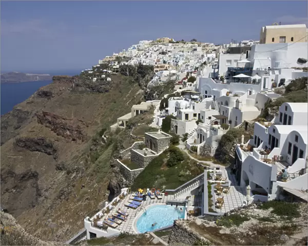 Europe, Greece, Santorini. Daytime shot of cliffside villas in Fira. Credit as: Bill