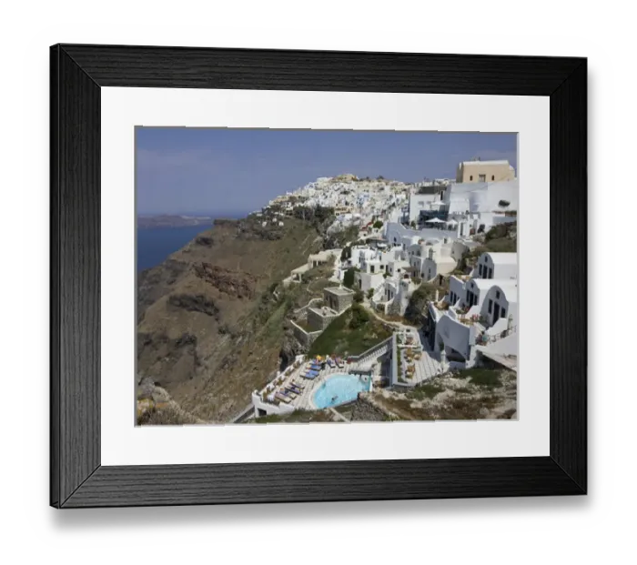 Framed Print : Europe, Greece, Santorini. Daytime shot of cliffside villas in Fira. Credit as: Bill