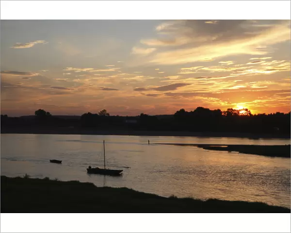 Sunset over River Loire. Loire Valley. Amboise. France