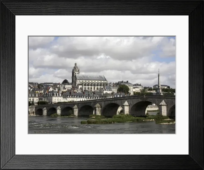 Framed Print : Town of Blois with River Loire in foreground. Loire Valley. France Framed Print : Town of Blois with River Loire in foreground. Loire Valley. France