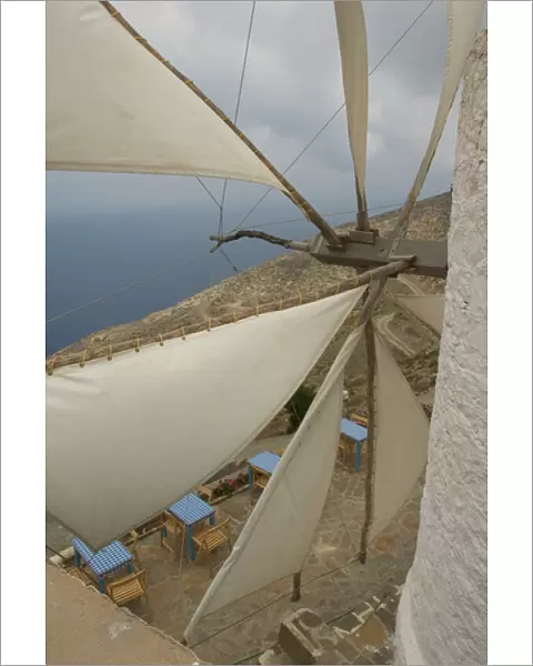Europe, Greece, Karpathos, Olymbos: the sails of the sole working windmill in Olymbos