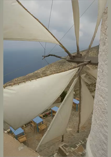 Europe, Greece, Karpathos, Olymbos: the sails of the sole working windmill in Olymbos