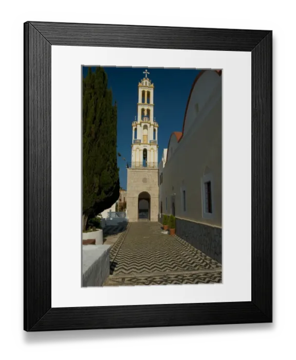 Framed Print : Europe, Greece, Halki, Emborios: pebbled hohlaki courtyard in Emborios church