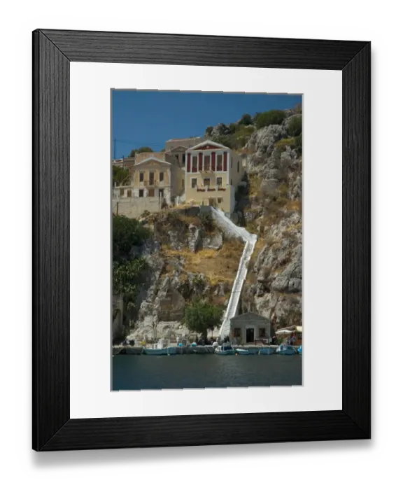 Framed Print : Europe, Greece, Dodecanese Islands, Halki: stairs leading up the classical mansion