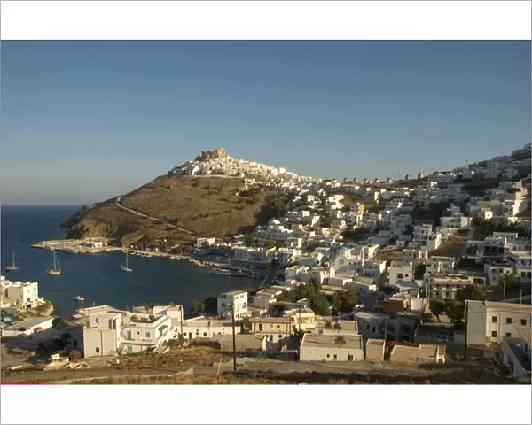 Europe, Greece, Dodecanese Islands, Astypalea: view of port (Skala) and Hora
