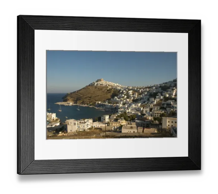 Framed Print : Europe, Greece, Dodecanese Islands, Astypalea: view of port (Skala) and Hora