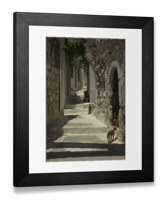 Framed Print : Europe, Greece, Dodecanese Islands, Nisyros: street in the village of Emborios