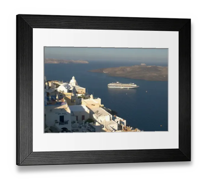 Framed Print : Europe, Greece, Dodecanese, Santorini: dawn breaking over anchored cruise ship Framed Print : Europe, Greece, Dodecanese, Santorini: dawn breaking over anchored cruise ship
