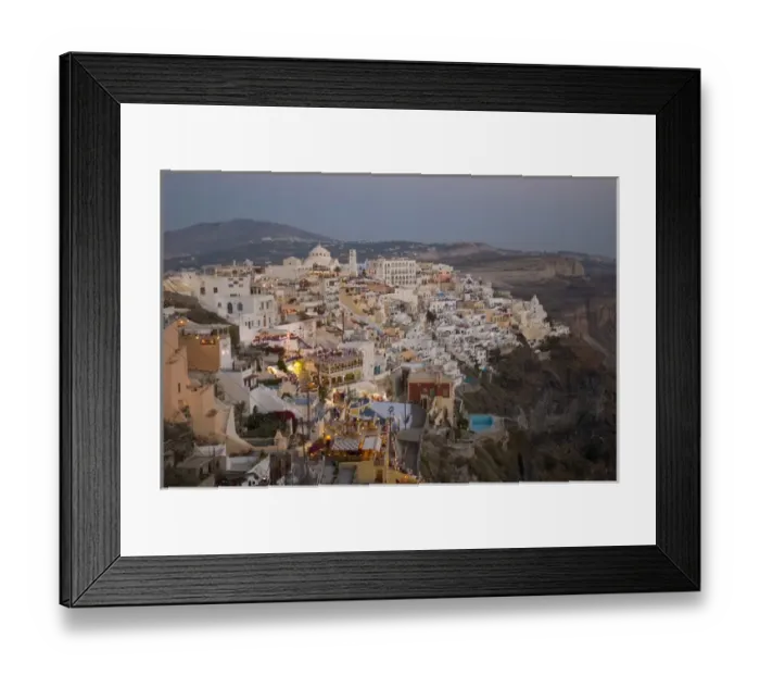 Framed Print : Europe, Greece, Dodecanese, Santorini: View of Fira as the sun sets Framed Print : Europe, Greece, Dodecanese, Santorini: View of Fira as the sun sets