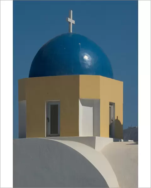 Europe, Greece, Dodecanese, Santorini: blue of the cupola of an inland church