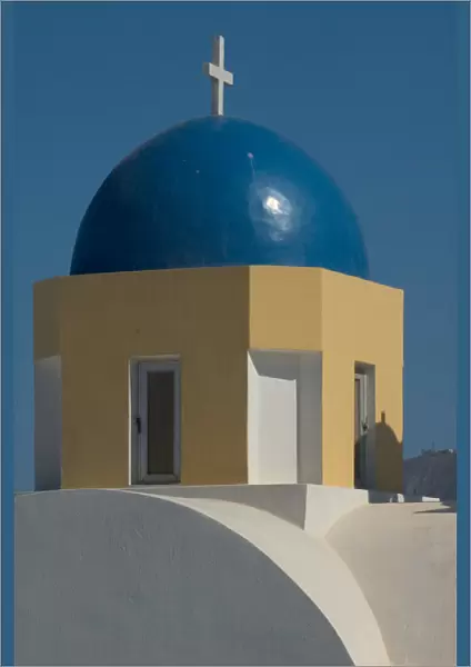 Europe, Greece, Dodecanese, Santorini: blue of the cupola of an inland church