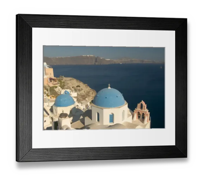 Framed Print : Europe, Greece, Cyclades, Santorini: the clifttop village of Oia overlooks the caldera