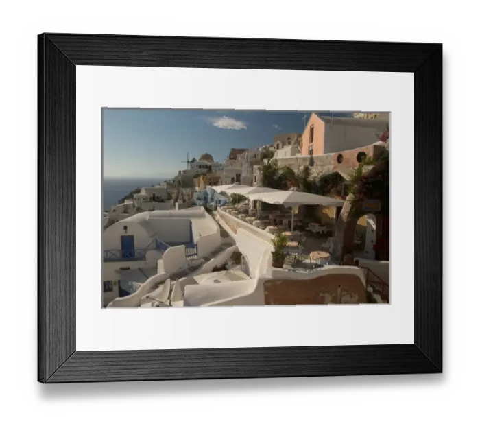 Framed Print : Europe, Greece, Cyclades, Santorini: Oia restaurant with view of the sunset Framed Print : Europe, Greece, Cyclades, Santorini: Oia restaurant with view of the sunset