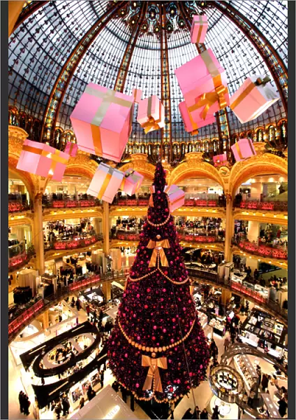 France. Paris. Christmas decorations of Galeries Lafayette department store
