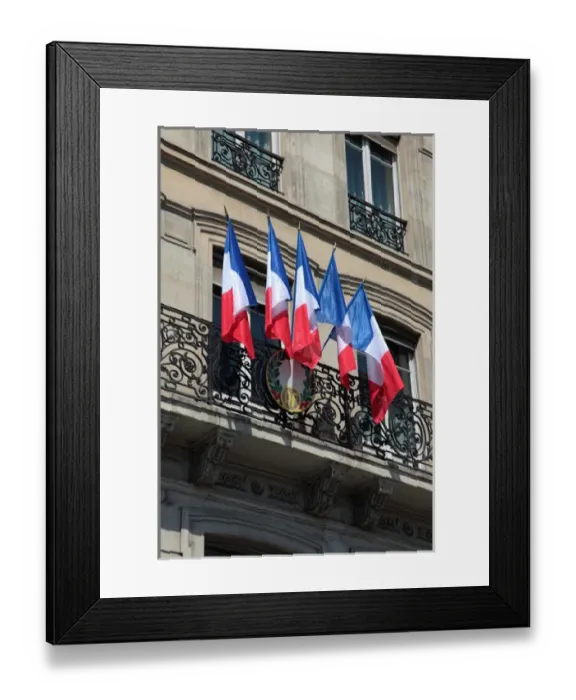 Framed Print : France. Paris. French national flags on a buiding Framed Print : France. Paris. French national flags on a buiding
