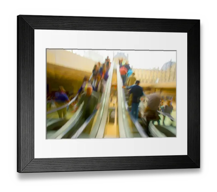 Framed Print : France, Paris. The Louvre. Escalator and tourists in the modern glass pyramid. Credit as Framed Print : France, Paris. The Louvre. Escalator and tourists in the modern glass pyramid. Credit as