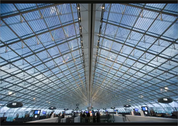 Europe, France, Paris. Glass ceiling interior of Charles de Gaulle International Airport