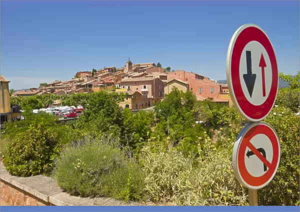 France, Provence, Roussillon. Road signs at entrance to town. Credit as: Fred Lord