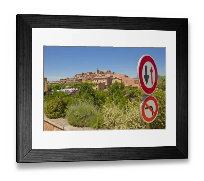 Framed Print : France, Provence, Roussillon. Road signs at entrance to town. Credit as: Fred Lord