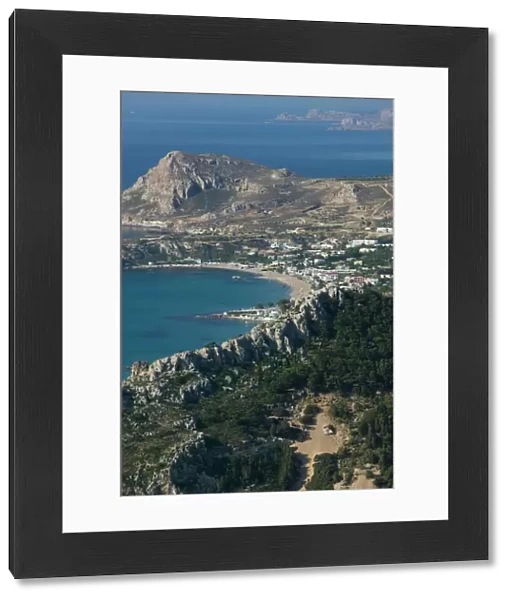 GREECE-Dodecanese Islands-RHODES-Kolymbia: Morning View of Tsambika Bay from the