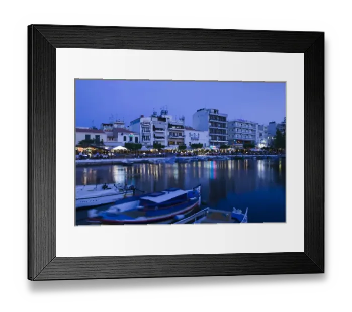 Framed Print : GREECE-CRETE-Lasithi Province-Agios Nikolaos: View of the Cafes by Voulismeni Lake / Dusk Framed Print : GREECE-CRETE-Lasithi Province-Agios Nikolaos: View of the Cafes by Voulismeni Lake / Dusk