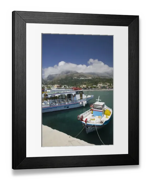 Framed Print : GREECE-CRETE-Rethymno Province-Plakias: Town and Harbor