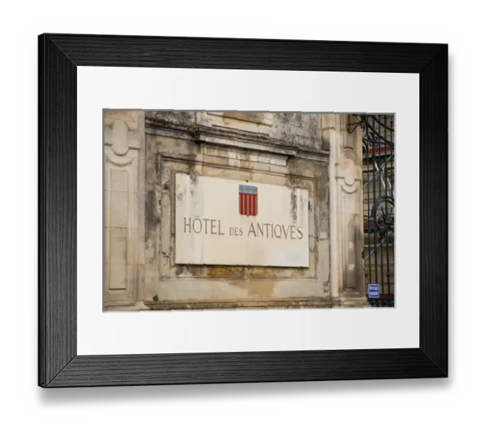 Framed Print : France, Provence, St. Remy-de-Provence. Sign for Hotel des Antiques. Credit as: Fred Framed Print : France, Provence, St. Remy-de-Provence. Sign for Hotel des Antiques. Credit as: Fred