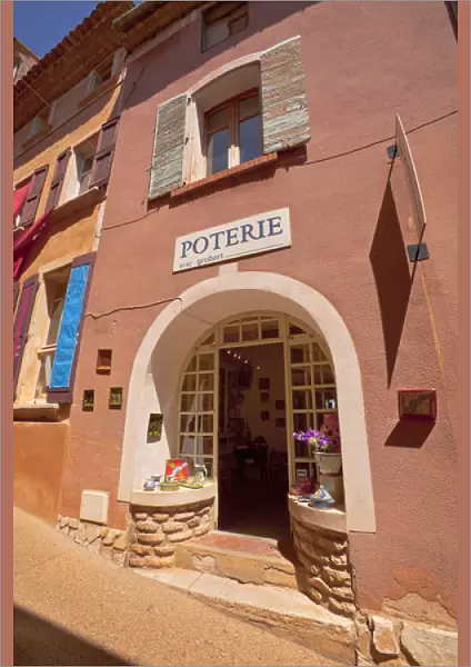 France, Provence, Roussillon. Sign over entrance to pottery shop. Credit as: Fred