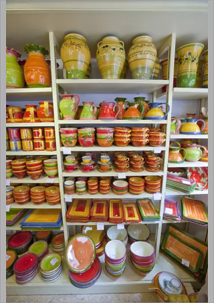 France, Provence, St. Remy-de-Provence. Pottery on display in a store. Credit as