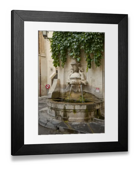 Framed Print : France, Provence, St. Remy-de-Provence. Water fountain on street corner. Credit as Framed Print : France, Provence, St. Remy-de-Provence. Water fountain on street corner. Credit as