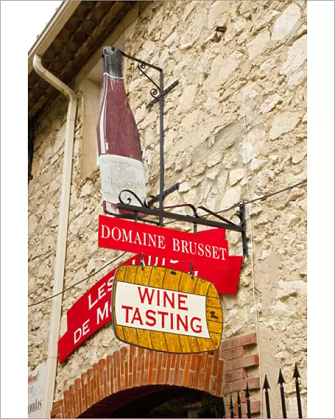 France, Provence, Gigondas. Sign for wine-tasting shop. Credit as: Fred Lord  /  Jaynes