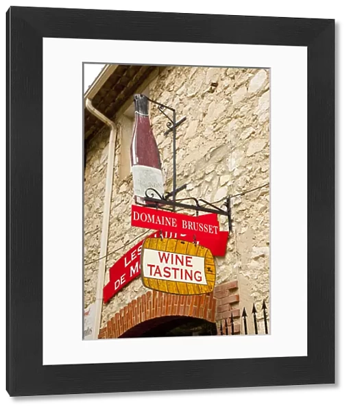 France, Provence, Gigondas. Sign for wine-tasting shop. Credit as: Fred Lord  /  Jaynes