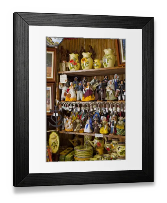 Framed Print : France, Provence, St. Remy-de-Provence. Dolls and other wares displayed inside shop