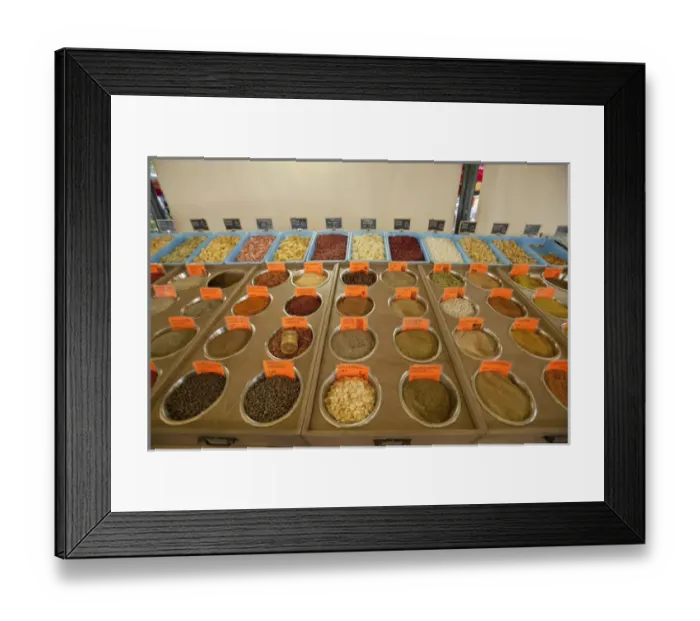Framed Print : France, Provence, Cannes. Display of spices for sale at a market. Credit as: Fred