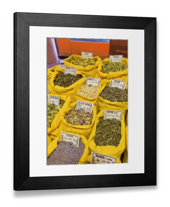 Framed Print : France, Provence, Cannes. Display of spices for sale at a market. Credit as: Fred