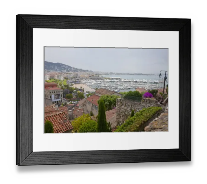 Framed Print : France, Provence, Cannes. Overview of harbor and marina on rainy day. Credit as