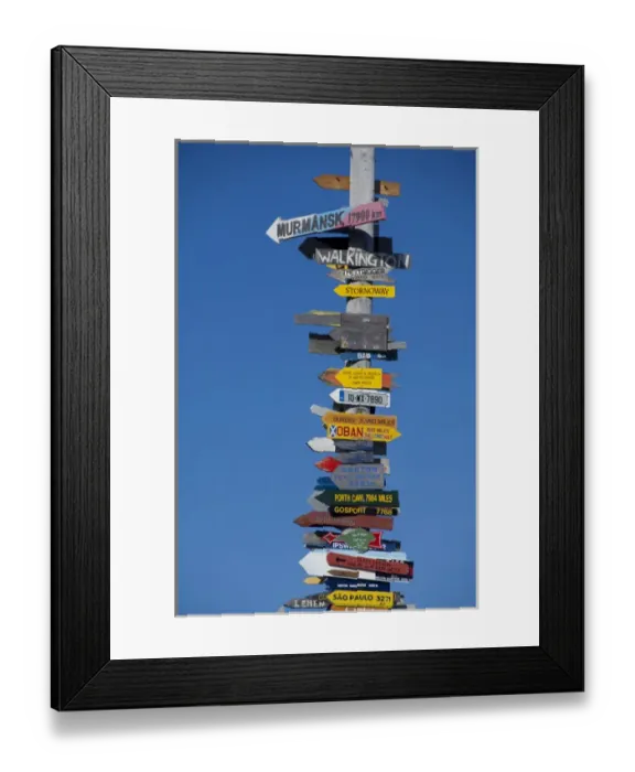 Framed Print : Falkland Island, Stanley (aka Port Stanley). Stanley Totem Pole, colorful directional