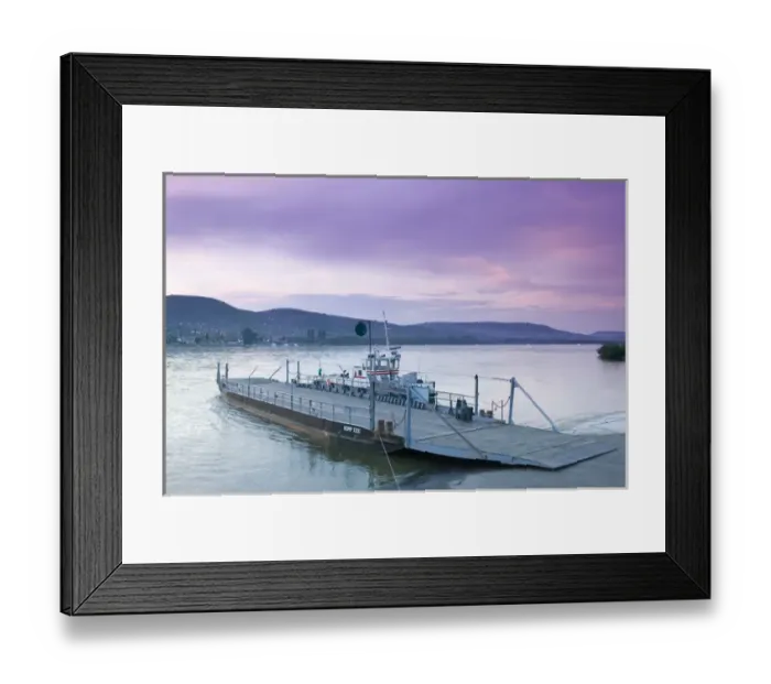 Framed Print : HUNGARY-DANUBE BEND-Visegrad: Danube River Ferry  /  Sunset