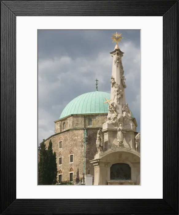 Framed Print : HUNGARY-Southern Transdanubia-PECS: Szechenyi ter Square  /  Mosque Church & Trinity