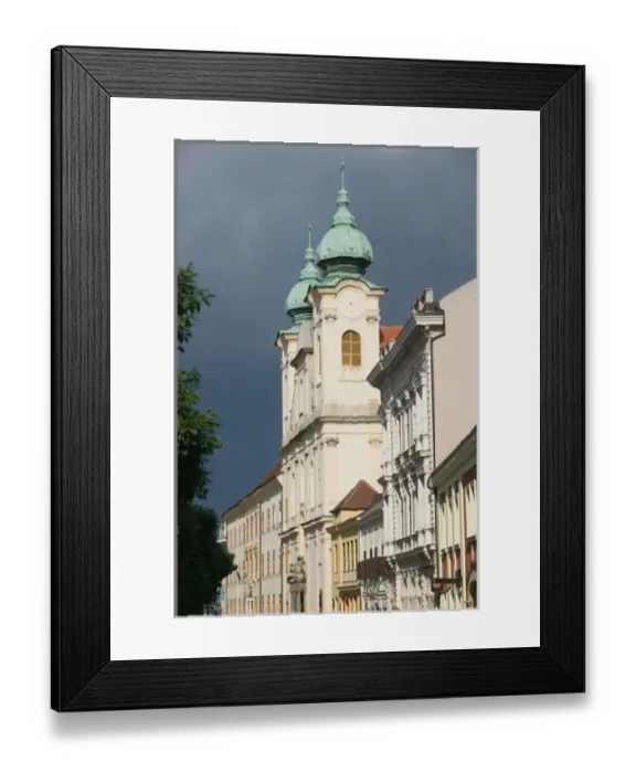 Framed Print : HUNGARY-Southern Transdanubia-PECS: Kiraly utca Street - Church of St. Stephen (b