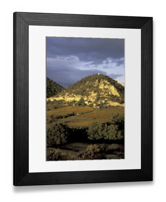 Framed Print : Europe, France, Seguret, Vaucluse Provence vineyards in autumn